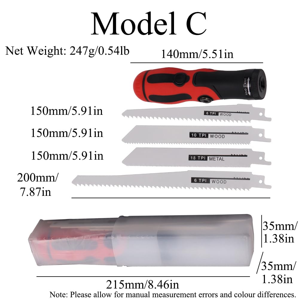 Accessoires pour scie sabre, kit d'outils de coupe manuelle du bois, multifonction, poignée de rechange pour bois, métal, plastique, plaque de plâtre (C)