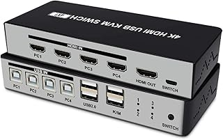 KVM Switch Selector 4K@30Hz,HDMI Switcher 4 Port USB Peripheral Box Hub for Mouse, Keyboard, Scanner, Printer with 4PCS Switch Cable,1PC Button Switch
