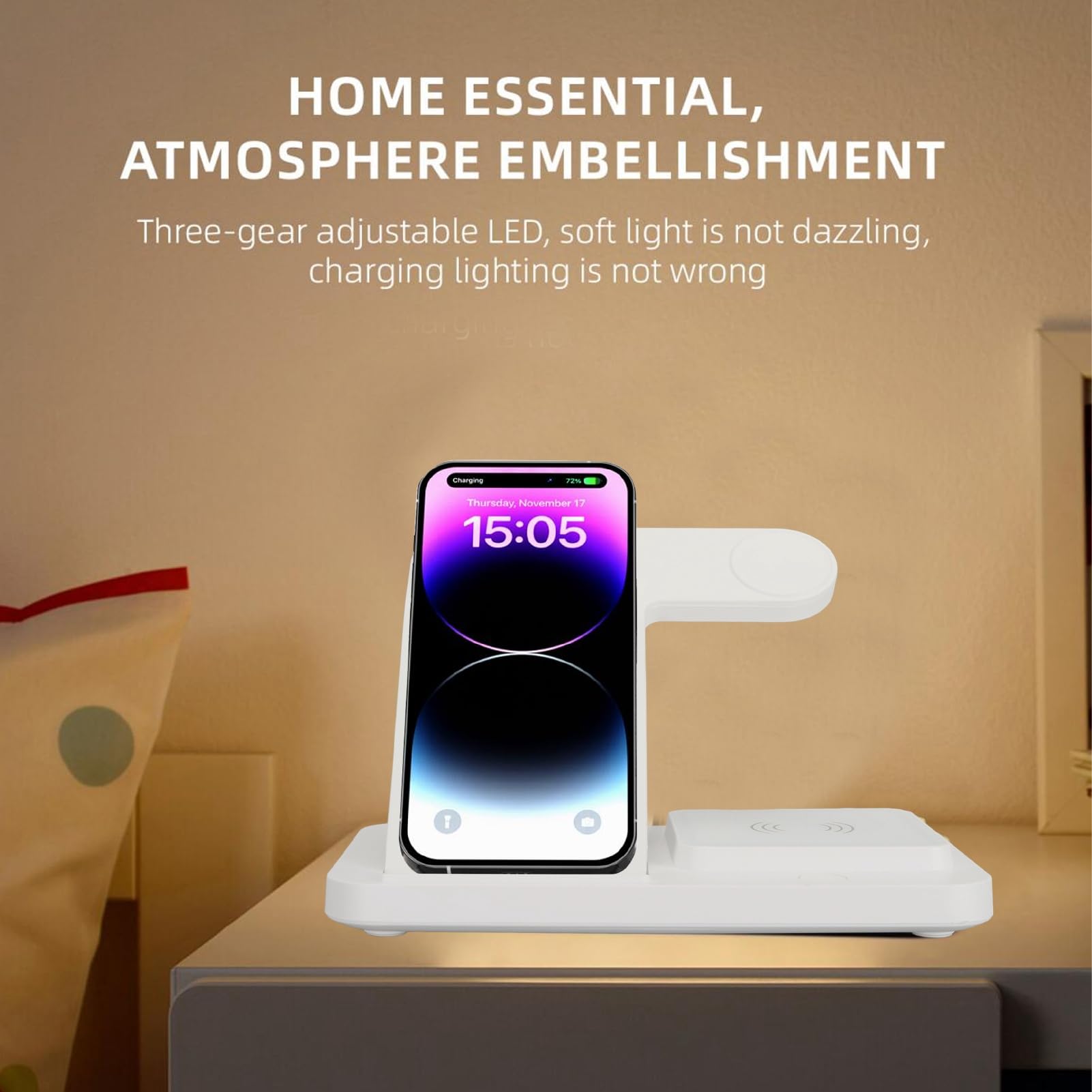 aqxreight Stazione di Ricarica Wireless 4 in 1 Supporto per Telefono Caricabatterie Wireless Pieghevole con Interfaccia USB per Auricolari per Orologi Auricolari Neri per Orologi Stazione USB (#2)