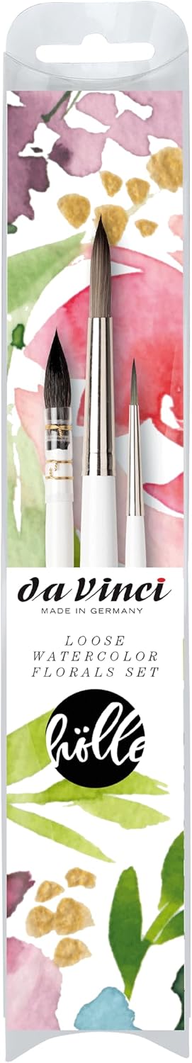 da Vinci, Signature Frau HÖLLE Set, Loose Watercolour Florals, French Fehhaar & Lace Synthetic Brush, Watercolour Brush, Washed for Paper, Made in Germany, Size 1, 8 & 2