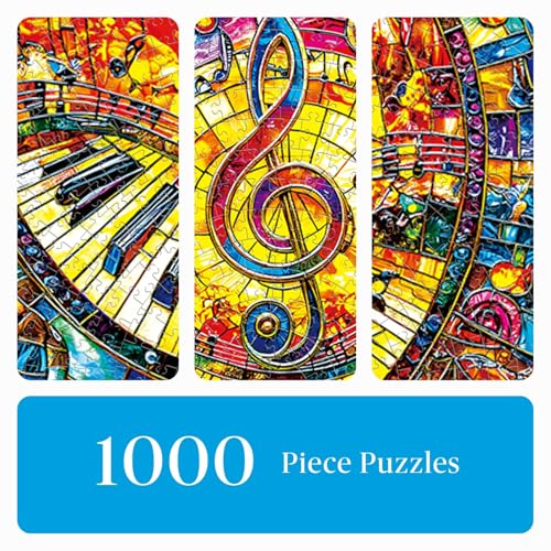 Rompecabezas redondo de 1000 piezas para adultos - 3D Vidrieras Piano Música | 26.8" de diámetro, desafío cerebral circular y decoración artística de pared, regalo consciente para la relajación familiar miniatura 2