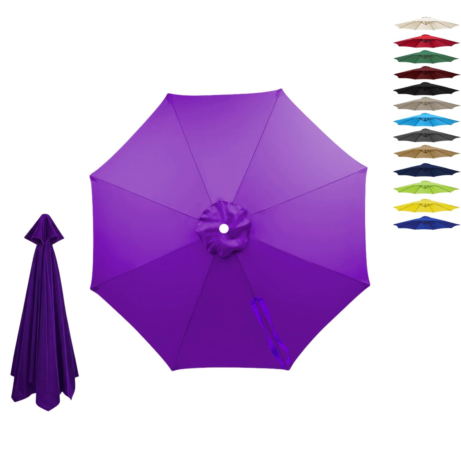 6/8 Ribs Replacement Parasol Canopy, Waterproof UV Garden Umbrella Cover 2.0m 2.15m 2.7m 3.0m 4.0m, Outdoor Replacement Parasol Canopy Fabric Only, Fade Resistant(Purple,6-RIBS-9.8FT/3.0m)