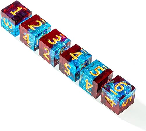 Miniatura 2 de Yiotfandoll 6 dados poliédricos D6 de 0.630 in de resina para juegos de mesa RPG MTG DND (rojo y azul)