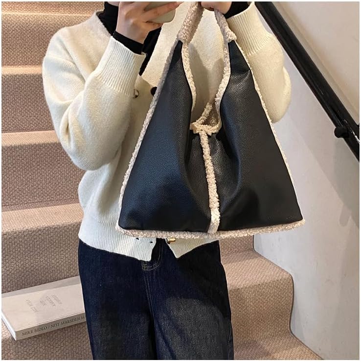 Faux Shearling Tote Bag for Women, Fashion Fleece Chic Fuzzy Handbag Shoulder Purse Y2K Casual Day Bag Tote - Image 8