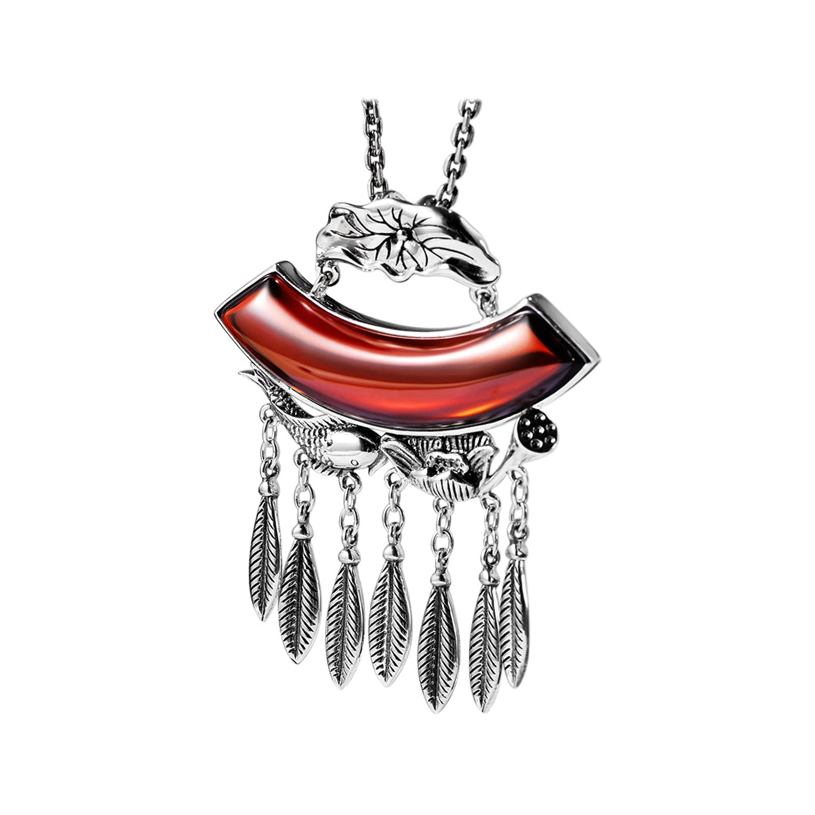 Pendentif lotus en argent 925 et grenat véritable, un bijou ethnique rétro d'exception