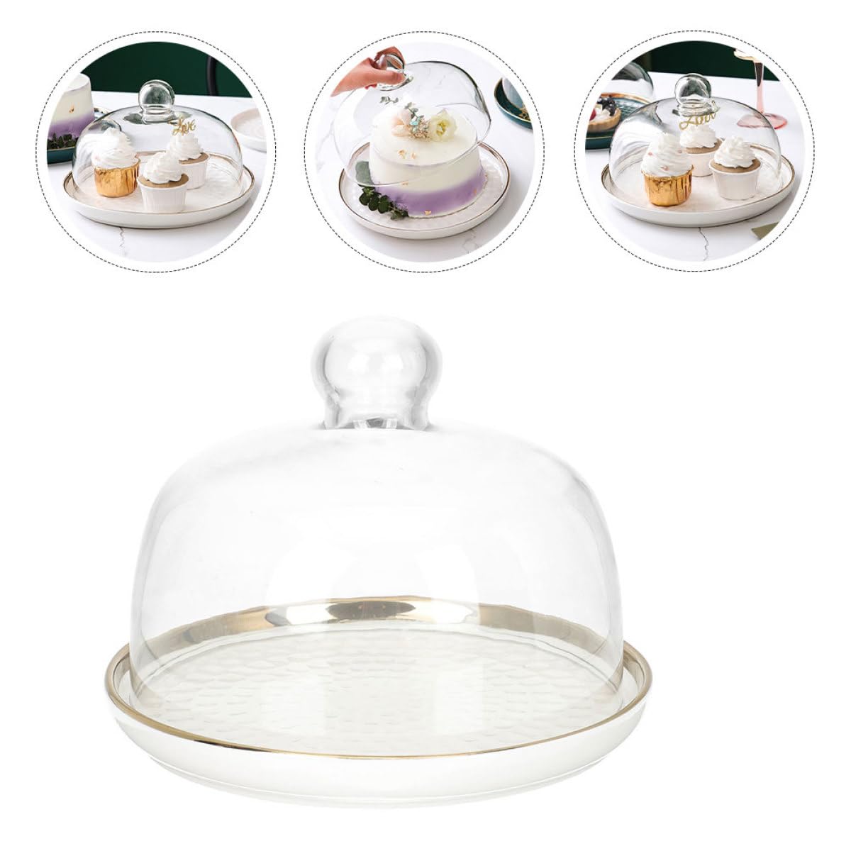 Vassoio per Dolci Set da 1 con Coperchio in Vetro Bianco Elegante per Esposizione e Conservazione di Snack e Dolci, per Feste e Matrimoni