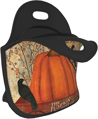 Miniatura 3 de Bolsa de almuerzo de neopreno para mujer, estilo vintage, con estampado de calabaza de otoño, con aislamiento térmico, reutilizable, hielera, caja