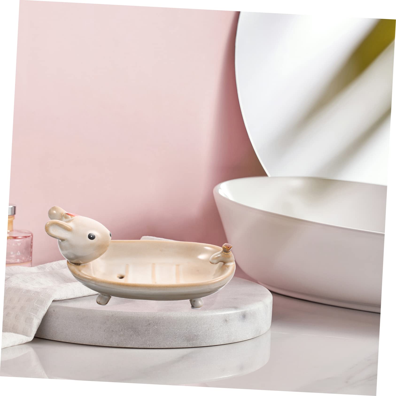 Keramik Seifenschale in Beige mit Hasenform für Bad und Dusche