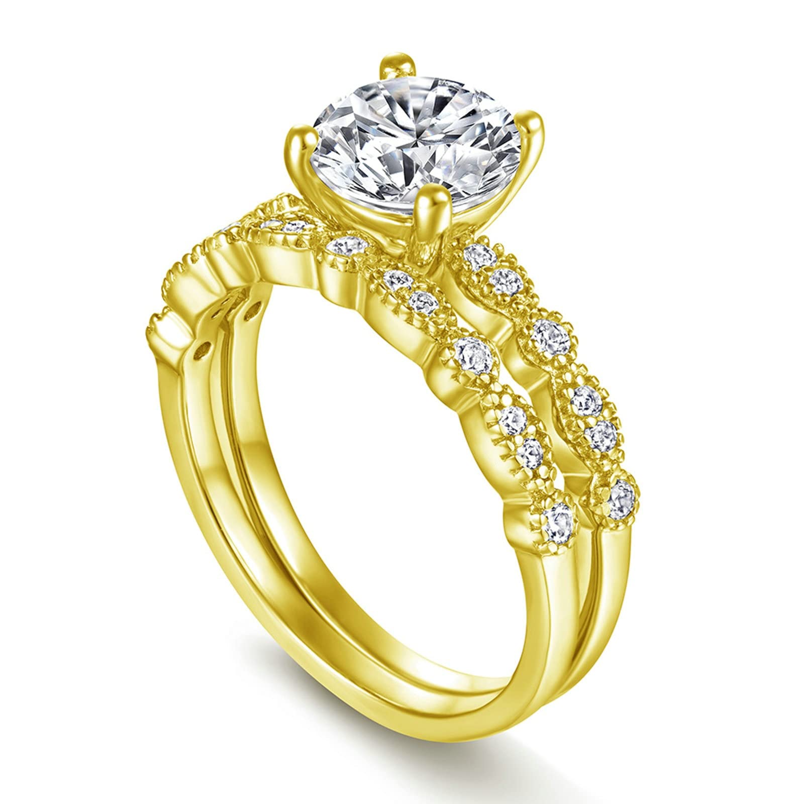 Anillos de boda de plata para mujer 925 anillos de promesa para mejores amigos 2 anillos de forma redonda, circonita cúbica blanca, anillo de moda, Cubic Zirconia