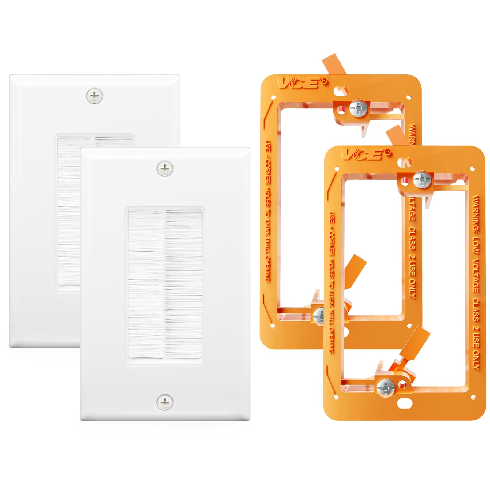 Photo 1 of VCE Brush Wall Plate Cable Pass Through with Bracket, Decorator Cover for Low Voltage Cables - White, 2-Pack (2, Orange)