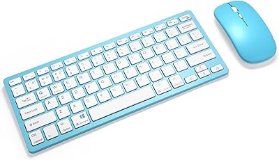 Bluetooth Wireless Keyboard and Mouse Combo, Ultra Thin Portable Multi-Device Wireless Keyboard and Mouse Combo for Windows, Computer, iPad, MacBook, Tablet, Laptop, PC,Desktop-Blue