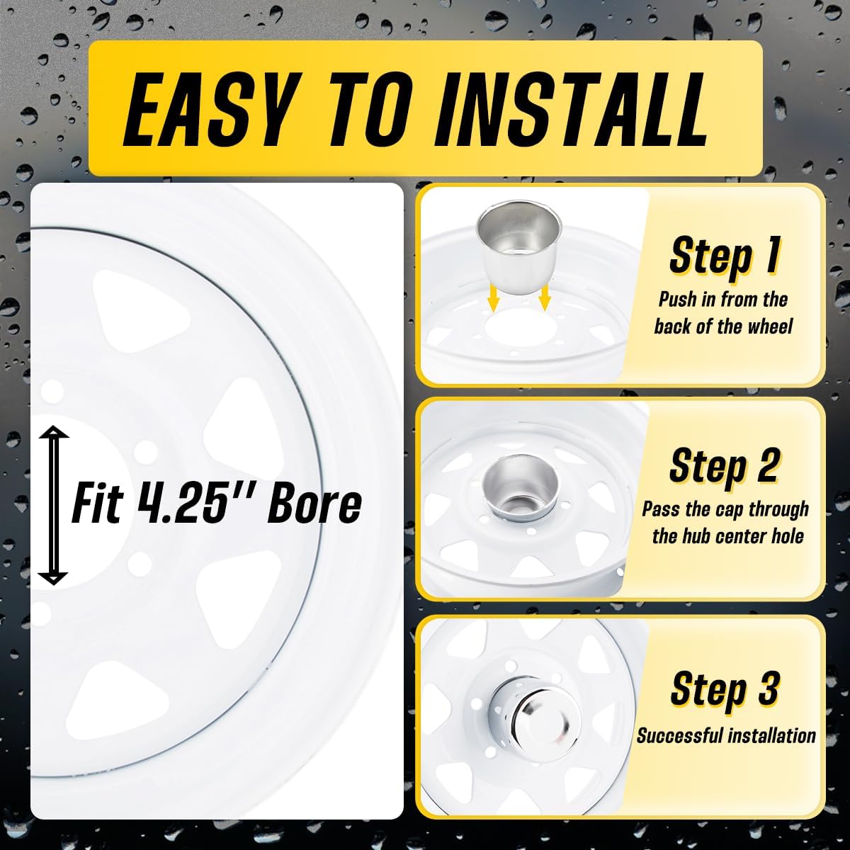 4Pcs 4.25" Push Through Wheel Center Caps Stainless Trailer Hub Cap for Truck SUV RV Wheel Rim, Combination of 2 Closed-End and 2 Open Ended Wheel Hub Covers (Fit 4.25" Bore Chrome)