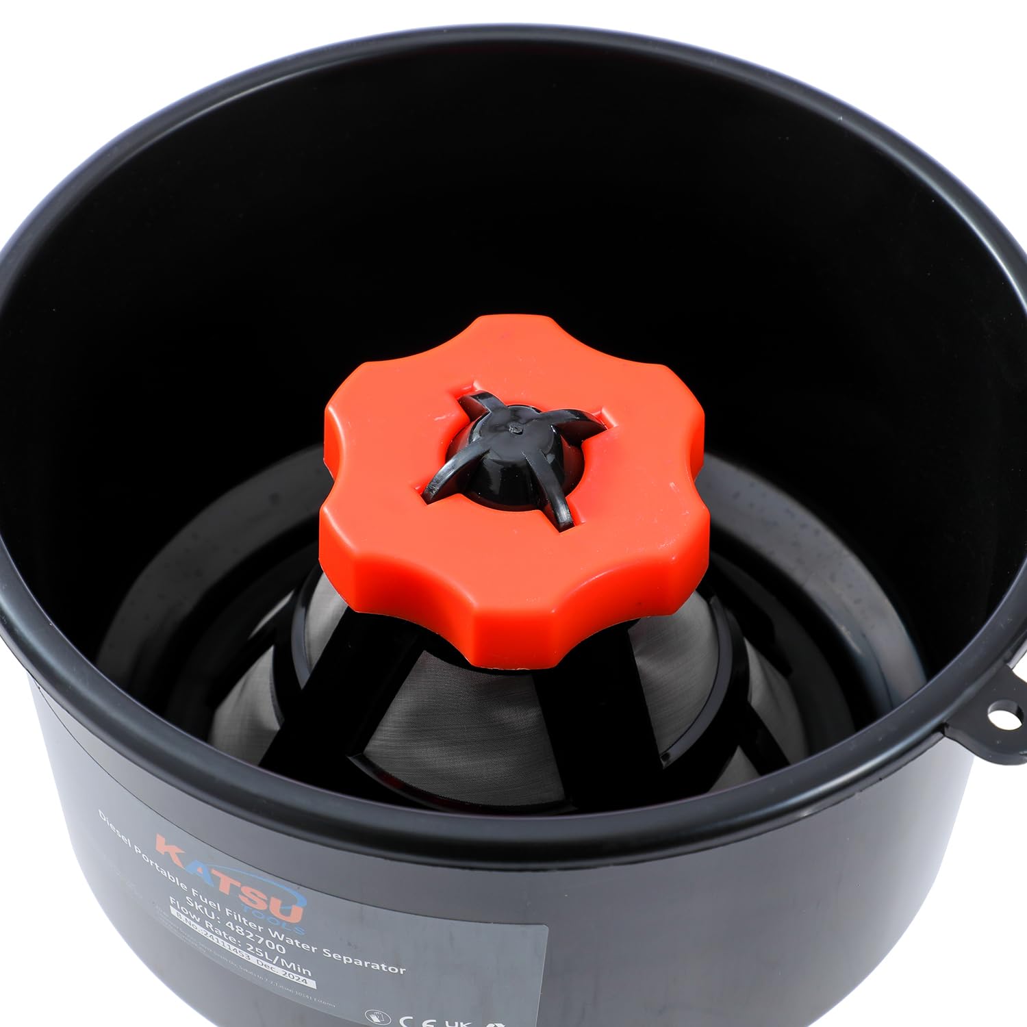 KATSU Tools Entonnoir Filtrant Séparateur d'Eau Diesel 21cm, Jusqu'à 20L, pour Véhicules 482700 | Large ouverture de 21 cm, pour véhicules, motos, générateurs et plus encore, modèle 482700