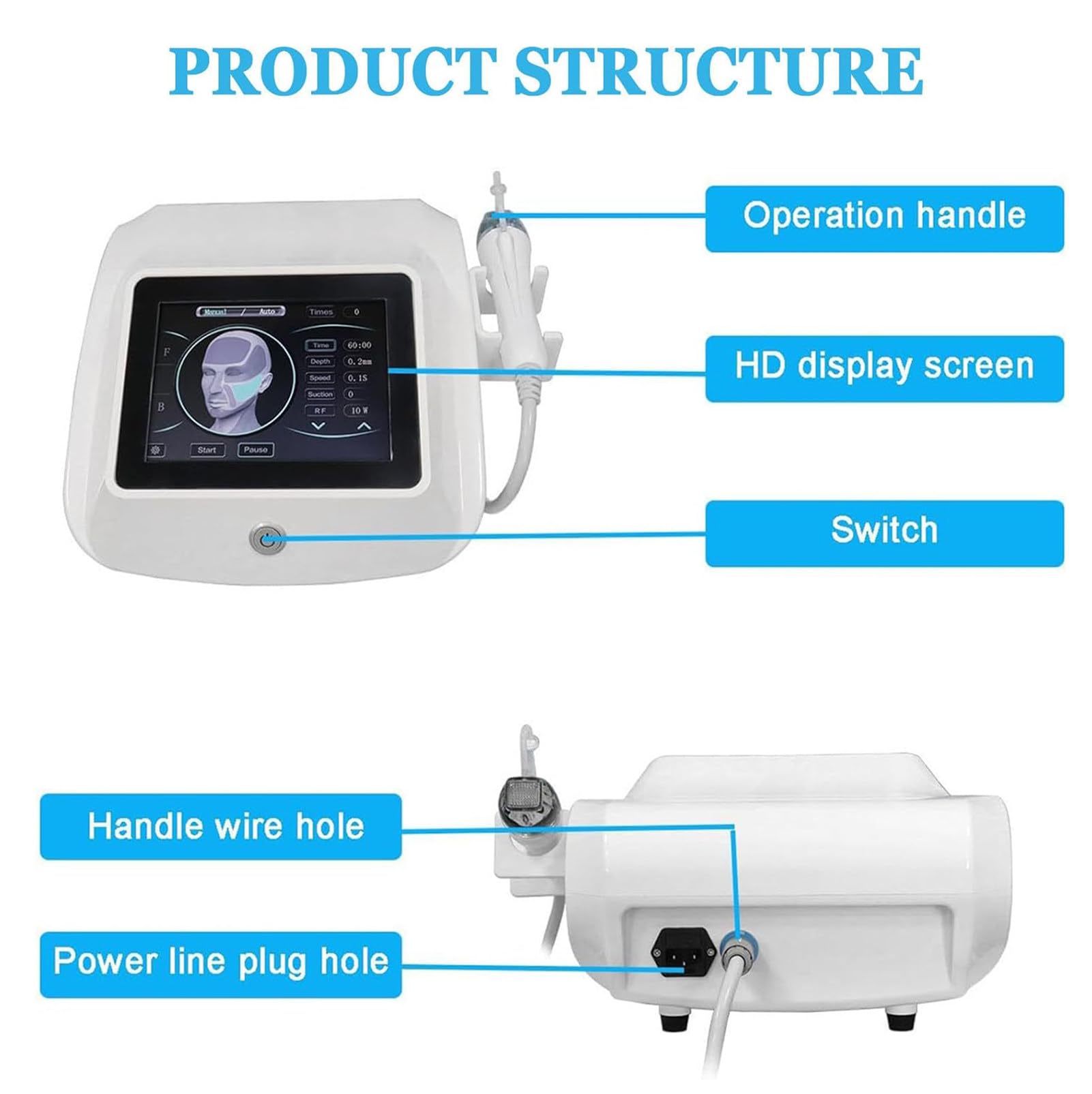Máquina de microagujas de radiofrecuencia fraccionada, máquina de Belleza para Lifting Facial, máquina de Belleza para la Piel antiedad y eliminación de Arrugas con 4 Cabezales funcionales