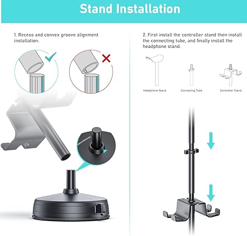 Miniatura 8 de Soporte para controlador de auriculares de escritorio con ventosa estable y base pesada antideslizante, organizador de almacenamiento universal de
