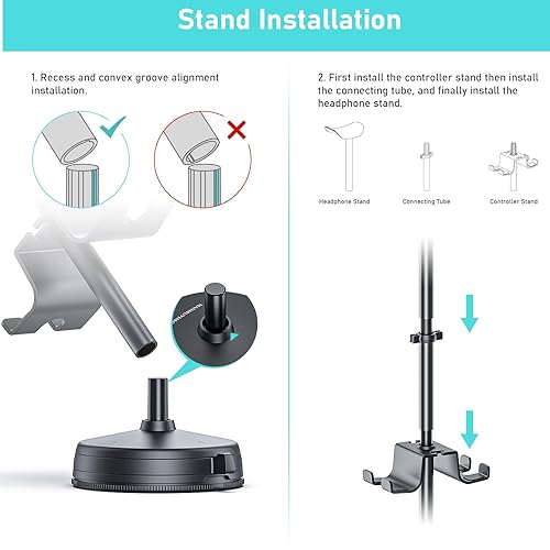 Miniatura 8 de Soporte para controlador de auriculares de escritorio con ventosa estable y base pesada antideslizante, organizador de almacenamiento universal de