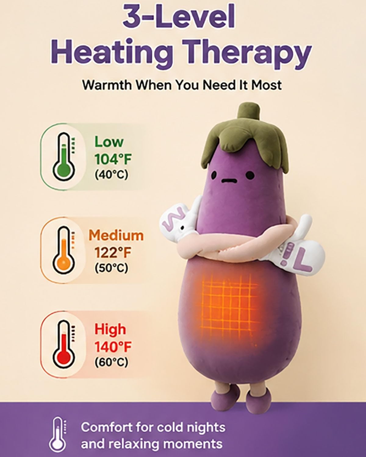Auberginen-/Mango-Umarmungskissen, Bluetooth-Sprachaufzeichnung, intelligenter Schlafpartner for Erwachsene, for Stressabbau und for den Zufluchtsort zu Hause, Aubergine(Purple Tapping Model,S)