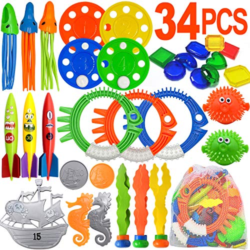Scientoy Diving Pool Toys, 34 PCS Pool Toys for Teens&Adults Underwater Swimming Games with Pool Torpedo, Diving Rings, Storage Bag, Diving Training Gifts for Kids Pool&Summer Party Outdoor Activities Scientoy Diving Pool Toys, 34 PCS Pool Toys for Teens&Adults Underwater Swimming Games with Pool Torpedo, Diving Rings, Storage Bag, Diving Training Gifts for Kids Pool&Summer Party Outdoor Activities