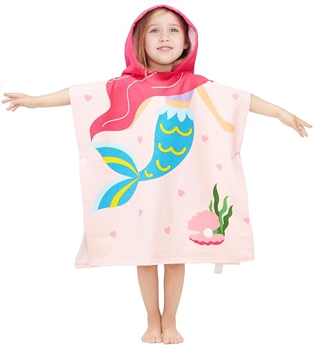 Miniatura 1 de Gealaek Toalla con capucha para niños pequeños de 0 a 4 años, toalla de baño para piscina, playa, suave y absorbente, poncho de playa (sirena)