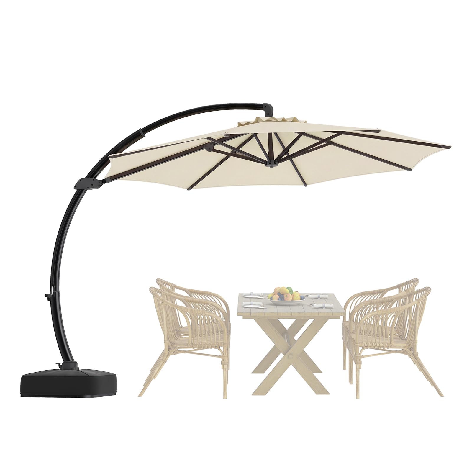 GOPLUS Parasol Déporté 330x330cm à Bras Courbé avec 4 Sacs à Sable | Grand Parasol de Jardin Exterieur Pivotant avec 8 Baleines, Résistante au Vent, Protection Solaire, pour Terrasse Patio Plage