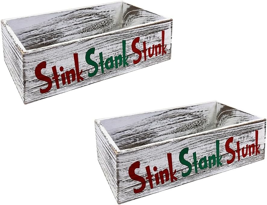2 Pieces Wooden Stink Stank Stunk Bathroom Decor, Stink Stank Stunk Decor, Toilet Paper Box
