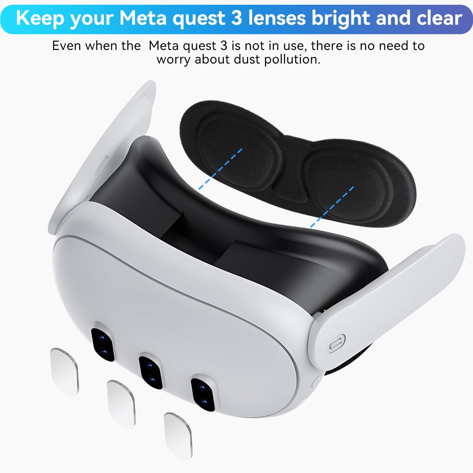 Schutzhülle Kompatibel mit Meta Quest 3, für Meta Quest 3 stoß- und kratzfeste Hülle hochtransparente Hülle mit 1 x Headset-Abdeckung 3 x Kameraobjektiv aus gehärtetem Glas 4 x Joystick-Kappen