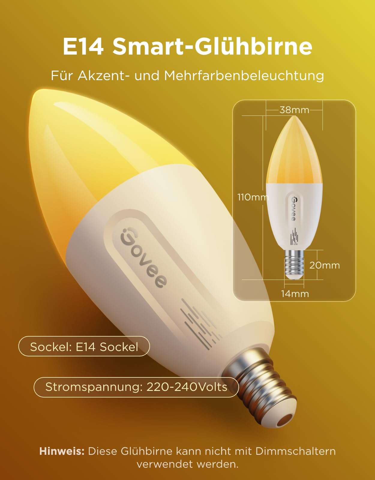 Govee Glühbirne E14, Gewindehöhe 20mm, 4 Stück