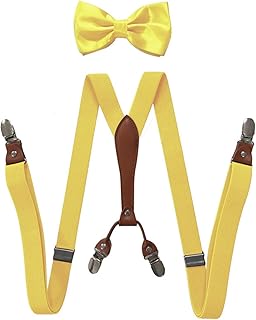Tirantes for Hombre con Pajarita 3 Clips Tirantes Conjunto Masculino Vintage Casual Suspensorio Pantalones Correa Tirantes for niño (Color : Yellow, Size : 2.5 * 110cm)