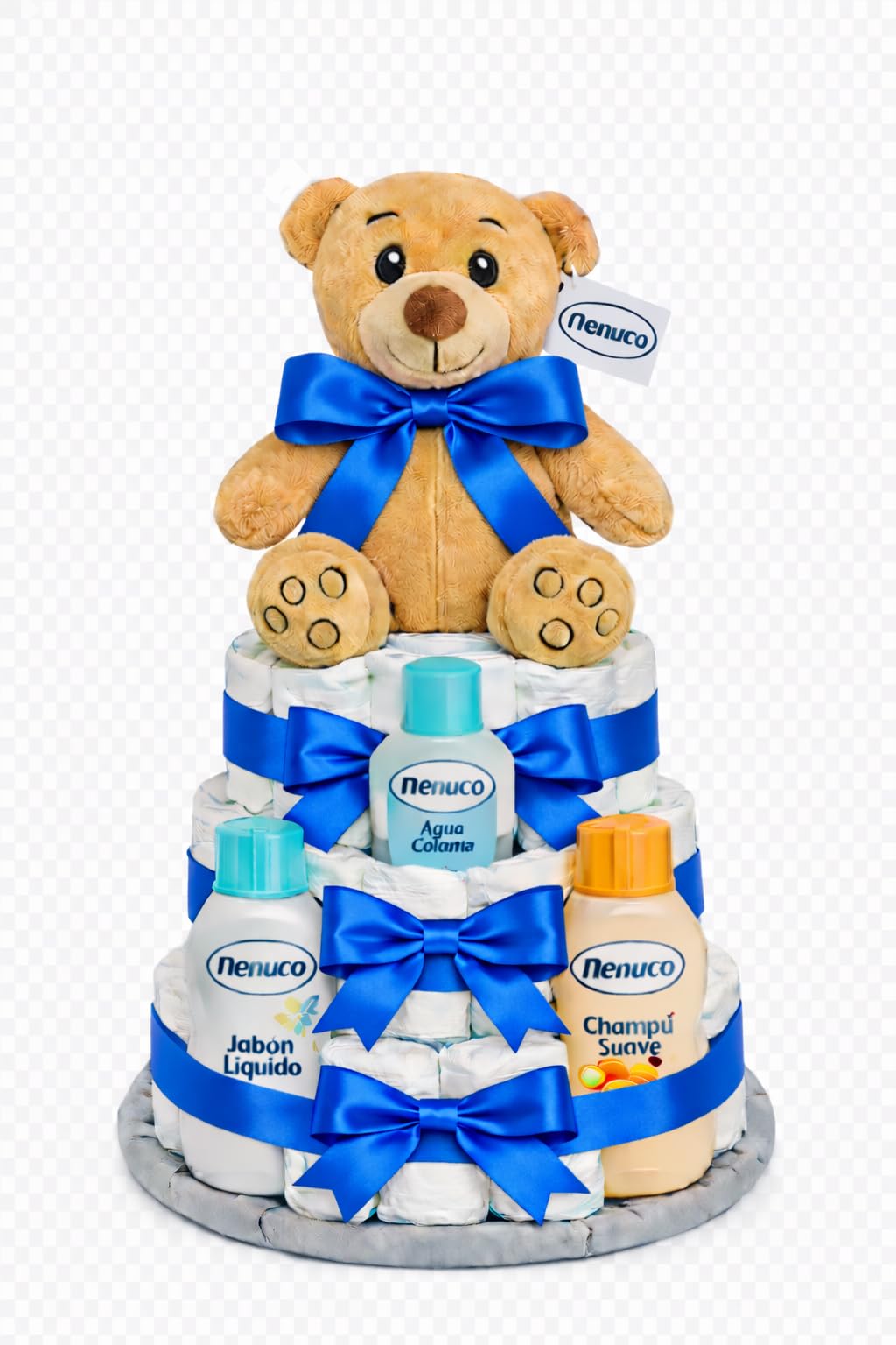 Tarta de pañales especial Nenuco+chupete+babero AZUL (Talla 2 (3-6 kg)) by MomentosGourmet Añade tu dedicatoria personalizada. Regalo para bebé muy práctico. Cesta Canastilla recién nacido.
