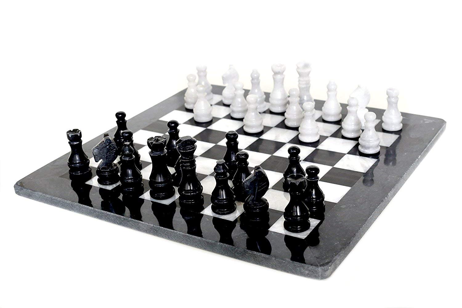 Scacchiera in Marmo Nero Maya e Bianco con Scacchi White Black Marble Chessboard 40x40