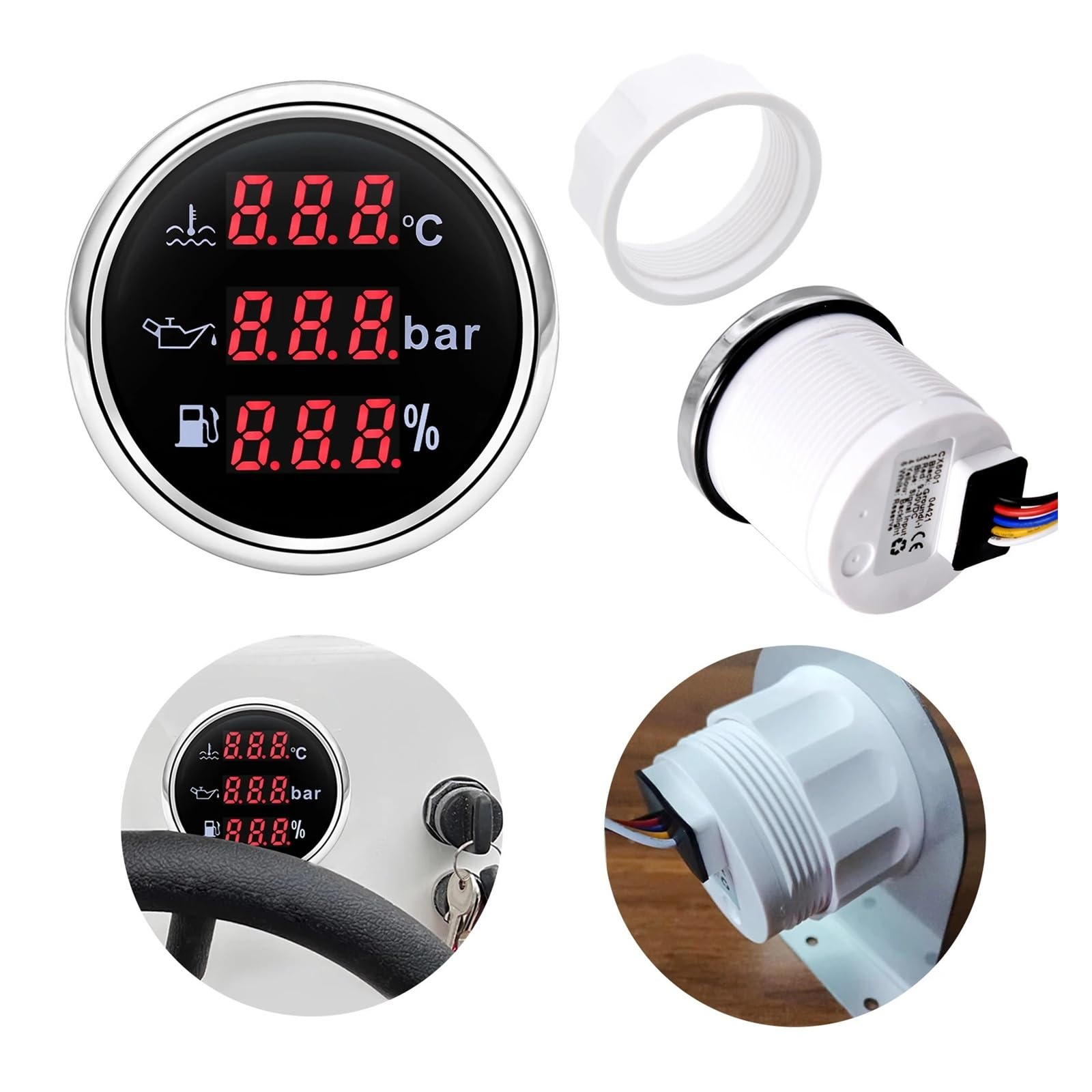Auto Car 3w1 termometr do wody + miernik ciśnienia oleju + wskaźnik poziomu paliwa z czujnikiem 0-190ohm do łodzi jachtowej 12V24V Wyczyść odczyty(200mm SensorXGauge)