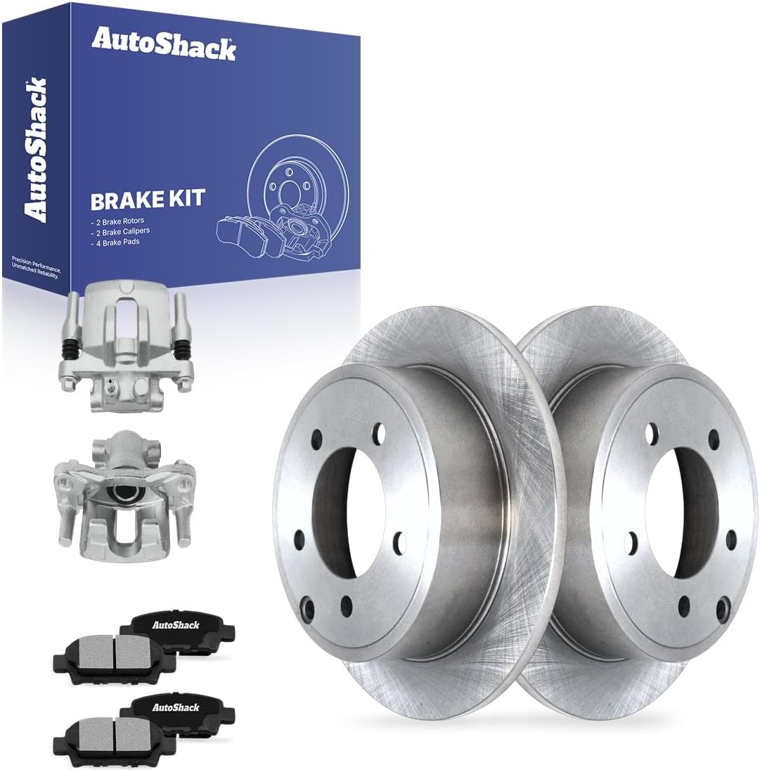 AutoShack Rear Solid Brake Rotors + Ceramic Pads + Calipers 8-PC Brake Kit Replacement for 2007-2017 Jeep Patriot 2007-2017 Jeep Compass 2008-2014 Dodge Avenger 2011-2014 Chrysler 200 10.31" (262 mm)
