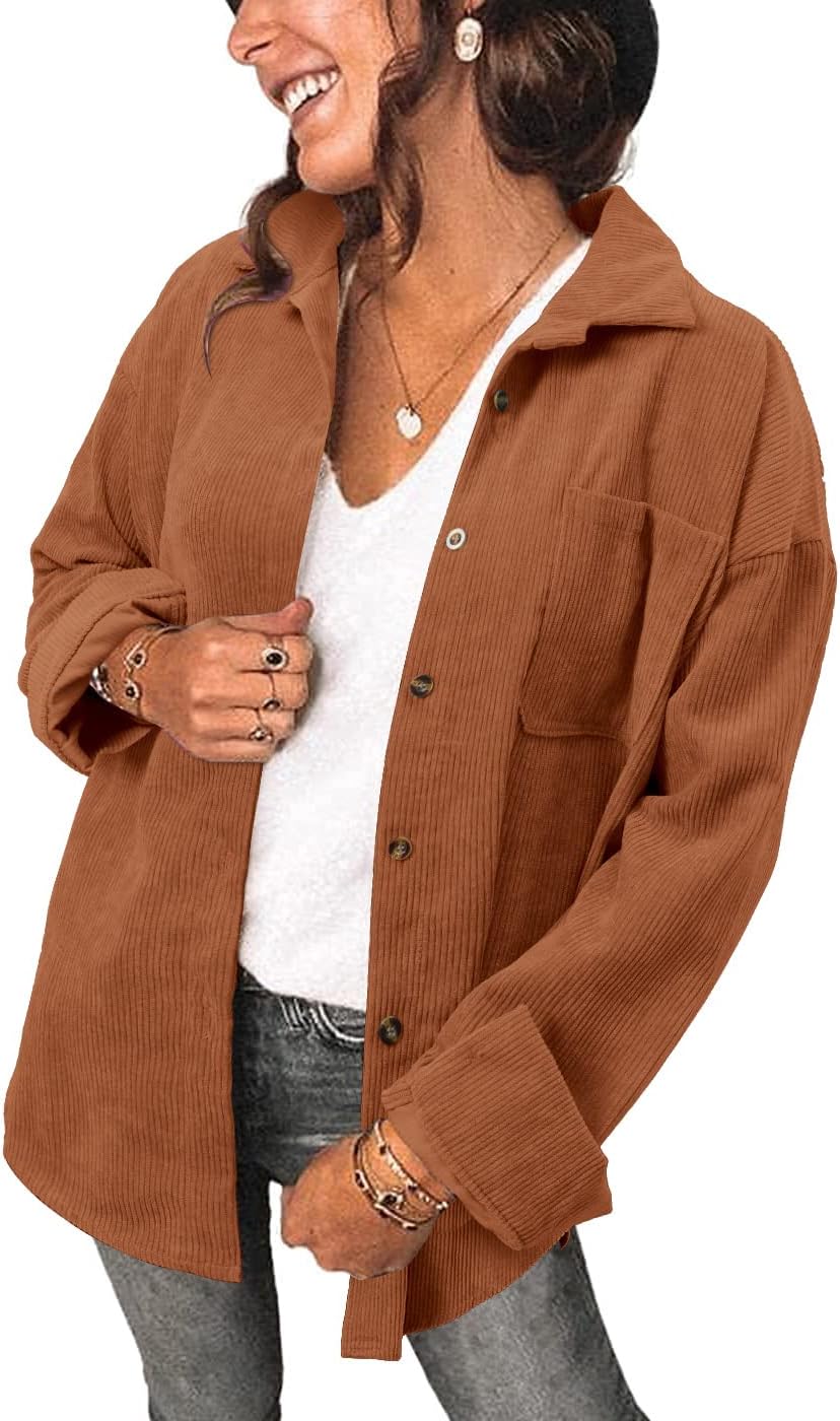 Women's Brushed Plaid Shirts Long Sleeve Flannel Lapel Button Down Cardigan Boyfriend Shacket Jacket Coats