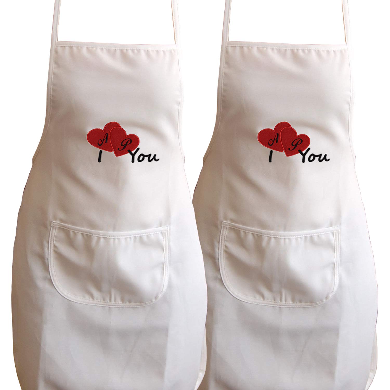 BGEUROPE Regalo di San Valentino Lui/Lei Set di 2 grembiuli personalizzati, colore bianco - RIF. I LOVE YOU
