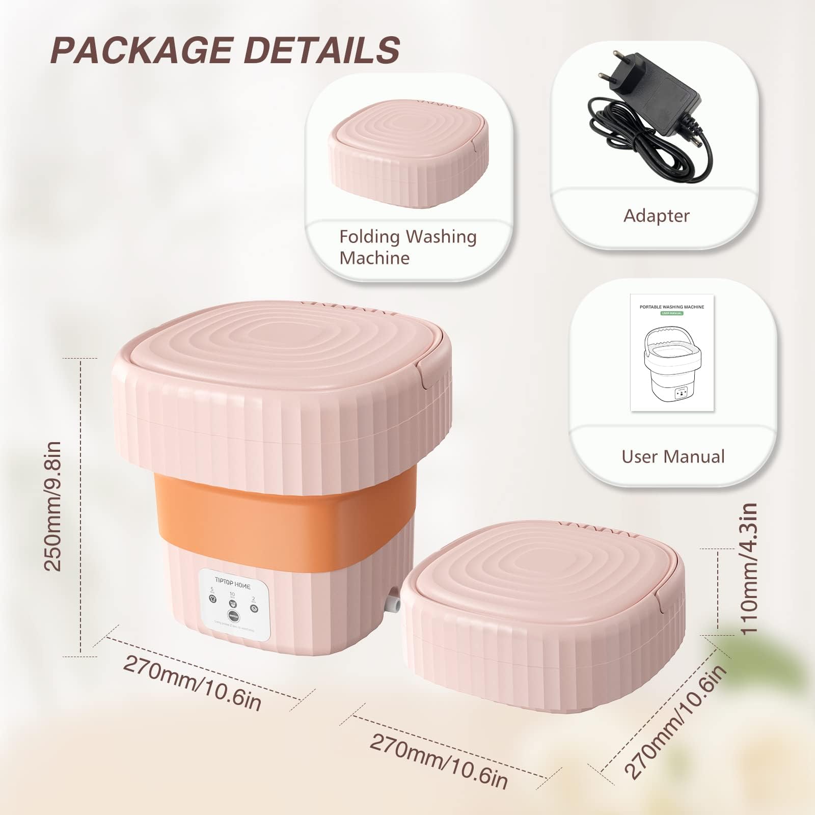Lavadora Plegable Portátil para Ropa Interior, Calcetín, Ropa de Bebé, Viajes, Dormitorio, RV, Hogar, Mini Lavadora Camping, Lavadora Pequeña Automática