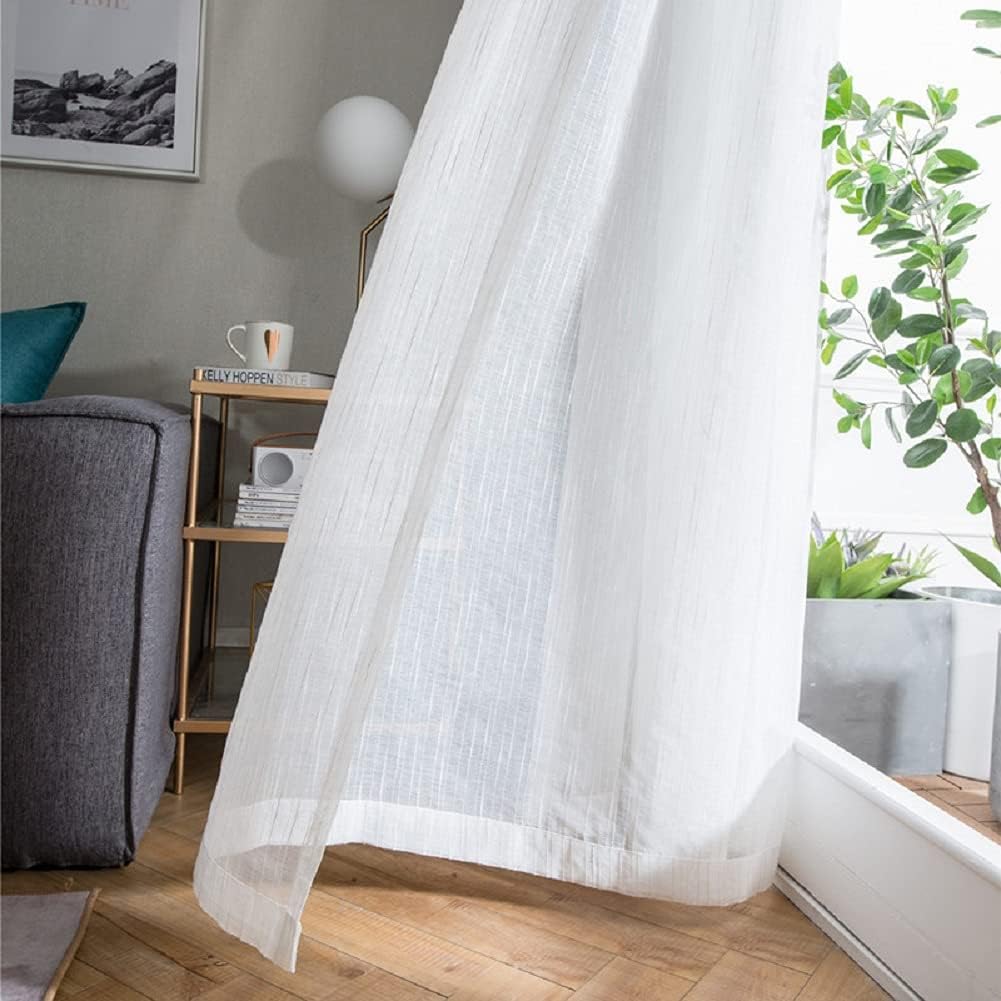 Simple Style Transparents Panel Sheer Curtains Rod Pocket Gauze Drape for Living Kids Nursery Room Bedroom Stripes Jacquard