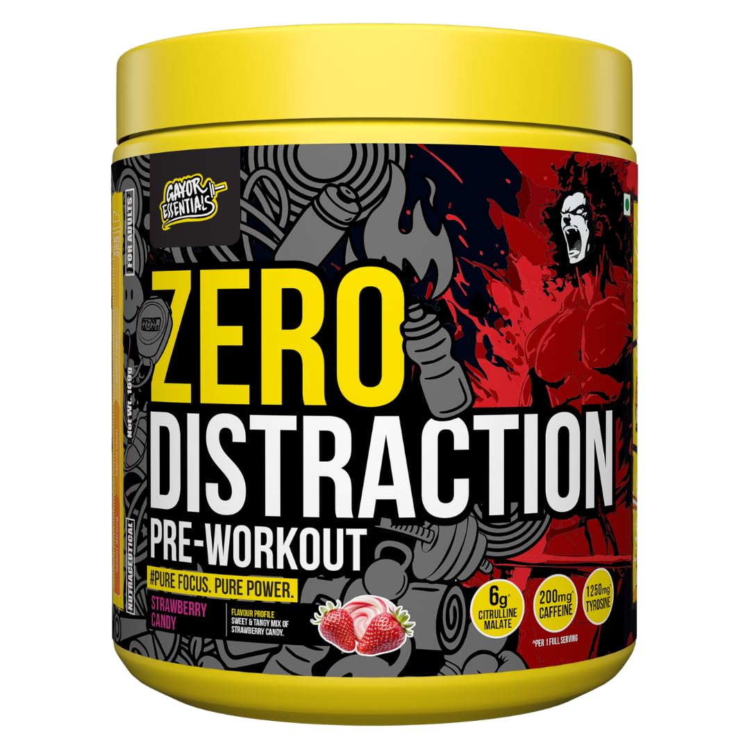 Zero Distraction Pre-Workout Powder Intense Energy Power Strength 200mg Caffeine 6g Citrulline Malate Laser Sharp Mental Focus Tunnel Vision Insane Performance Matrix (Stawberry Candy,338g)