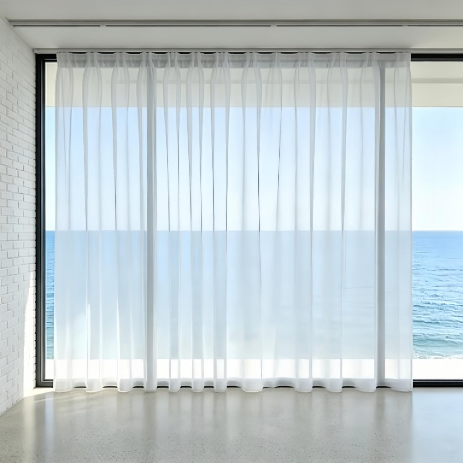 FEIJDON Sheer Curtains 145 x 195 cm Protect Privacy Net Voile Privacy Curtains Sheer – Energy-Saving Panels with UV Light for Kitchen, Patio, Hotel, White