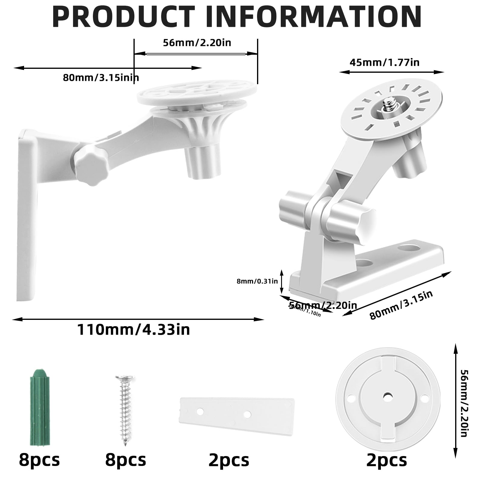 OYOCAM Wall Mount Compatible With TP-Link Tapo C210/ C200 And Kasa Indoor Pan EC70/ KC410S, 2 Pack Adjustable Angles Bracket 180 Degree Rotation Easy To Install Security Camera Bracket/Holder