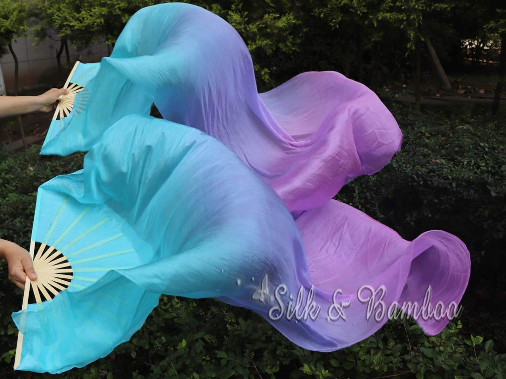 Winged Sirenny Paire de Voiles d'Éventail en Soie 180cm pour Danse du Ventre (Baladi), Accessoire Artistique pour Spectacle, Flow Art, Chorégraphie et Célébration, Sac Inclus
