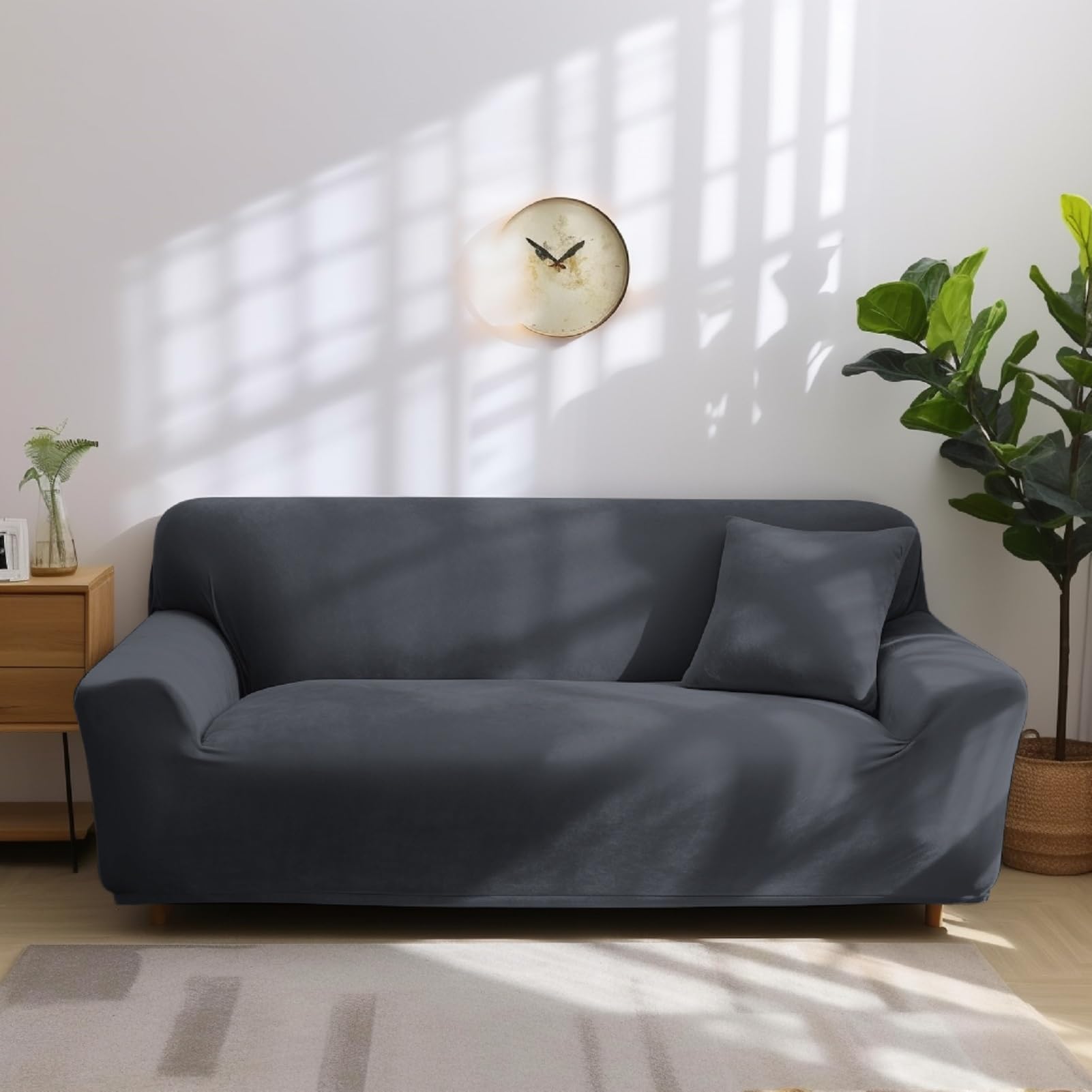 Housse de canapé en velours épais avec une taie d'oreiller, housse de canapé élastique super douce, de couleur grise, pour canapé de 1, 2, 3, 4 places (canapé d'angle en forme de L