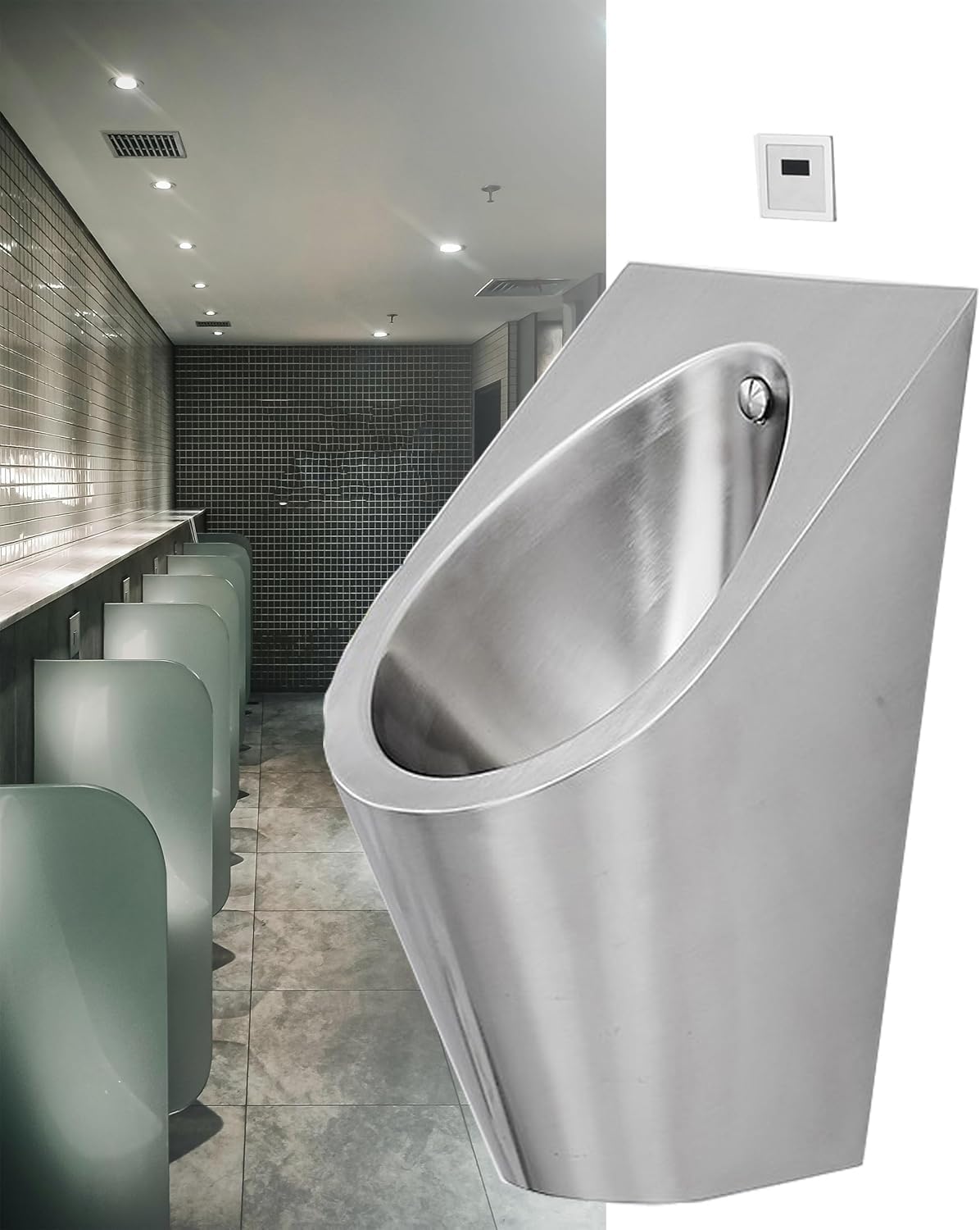 Eiwitany Stainless Steel Wall-Mounted Sensor Urinal, Intelligent Flush Design for Commercial Bars Home Bathrooms, and Hotels