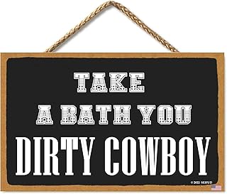 Take a Bath You Dirty Cowboy Sayings, Funny Rustic Home Bathroom Boho Farmhouse Decoration 11 X 6 Inch Vintage Country Bathtub Farm Wall Art Wooden Plaque for Boys or Men