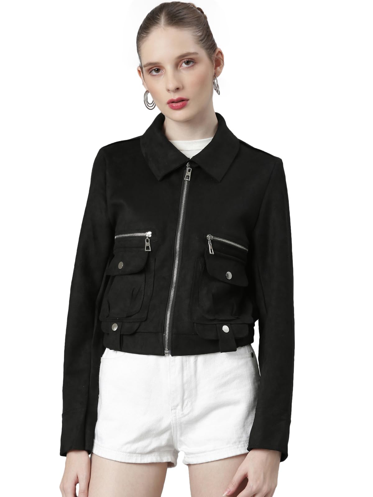 showoffff Women Solid Tailored Jacket | Spread Collar Full Sleeves Suede Jacket for Womens | Regular Fit Regular Length Jacket for Women's-picture-37