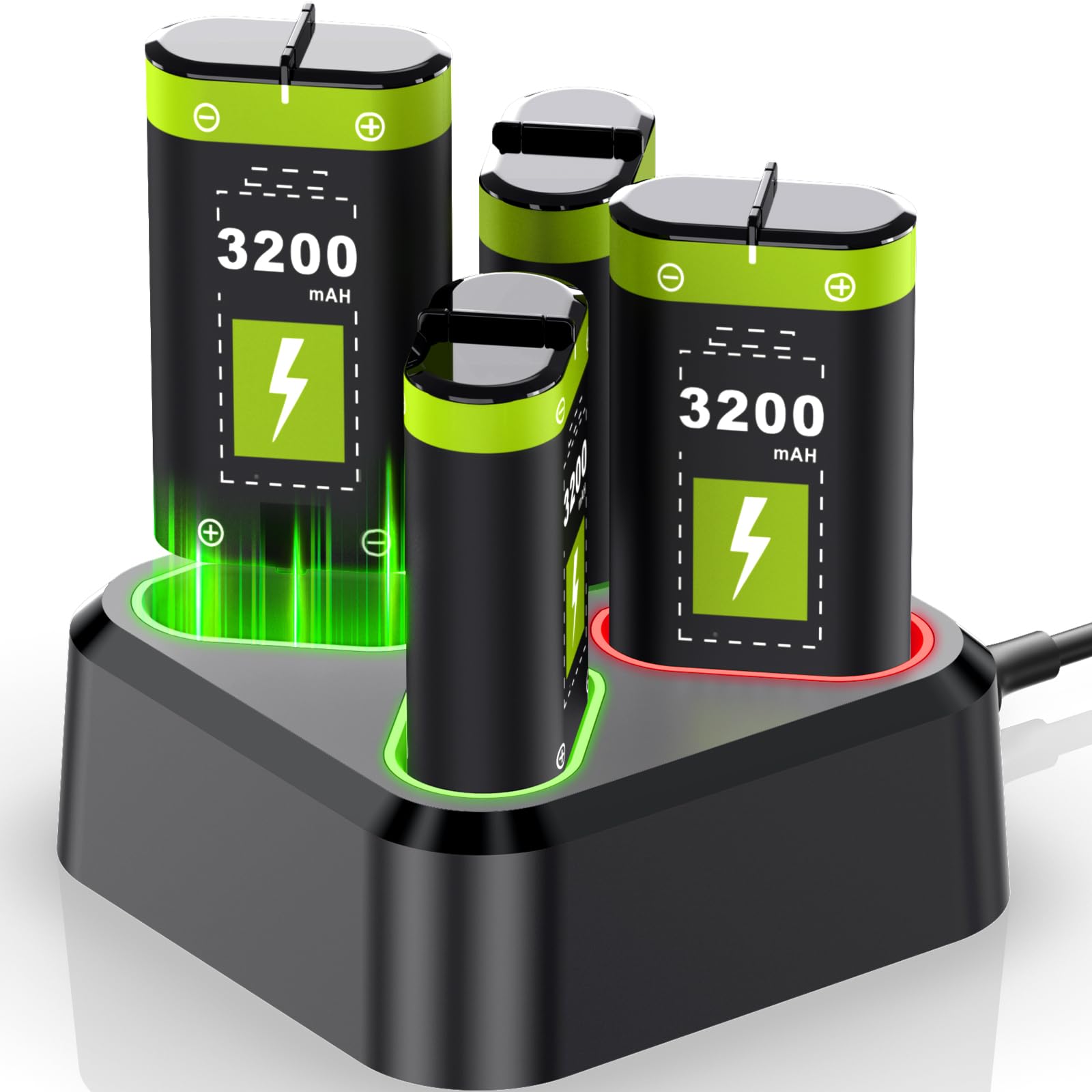 Lot de 4 batteries rechargeables de 3200 mAh pour manette Xbox Series X/Xbox Series S/Xbox One/Xbox One S/X/Elite, kit de batterie rechargeable avec station et câble de type C