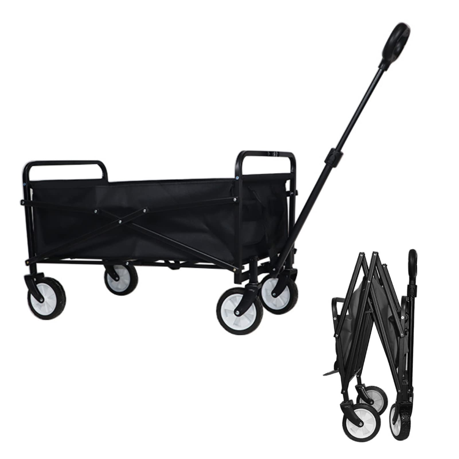 Beauenty Folding Shopping Hand Cart，Adjustable Beach Cart Hand Trolley Truck, For Shopping, Outdoor Photography, Fishing, Camping (Black)