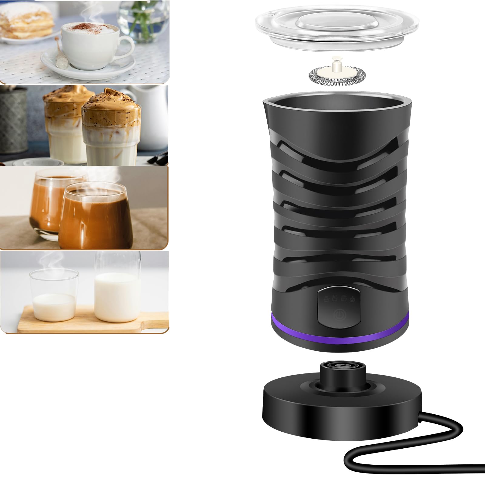 Espumador de leche y vaporizador, espumador de leche eléctrico para espumar y calentar leche, 14,5 oz/430 ml, espumador de leche instantáneo, generador de espuma para latte, chocolate caliente, café