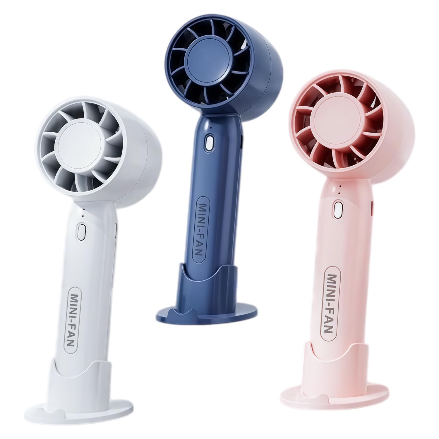 dididudi 3 Pack Mini Handheld Fan, USB Rechargeable Personal Portable Fan with Detachable Base, 3 Wind Speed Small Cooling Fan for Travel, Office, Makeup, Outdoor Camping