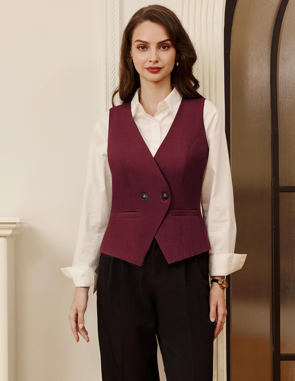 Belle Poque Sleeveless Vest Tops for Women 2026 Dressy Lightweight V Neck Button Suit Waistcoat Vests with Pockets - Image 6