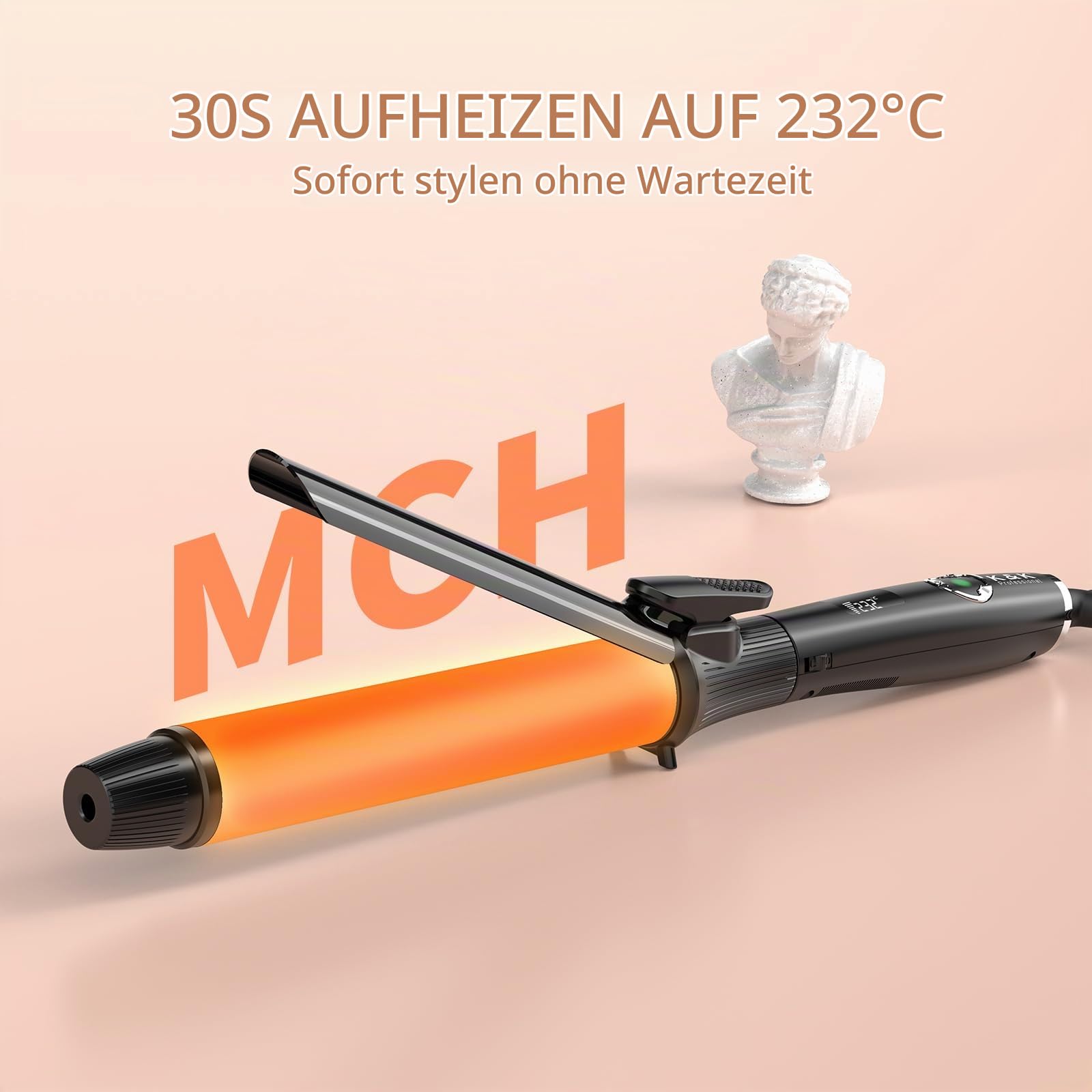 K&K Signature K&K 32mm Lockenstab mit Keramikbeschichtung Lockenzange Nano-Titan Haarlockenstab Eisen MCH-Heizung 60 Minuten automatische Abschaltung 50-230°C Digitale Anzeige 360° Drehkabel (32mm)